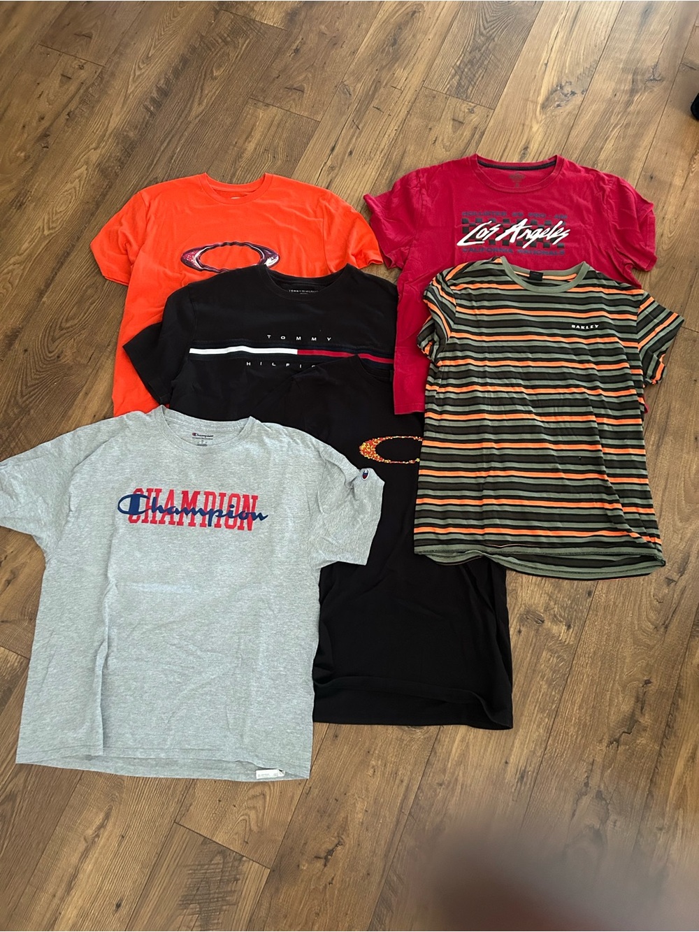 Oakley Olive Green Orange Stripe Short Sleeve Tee - Picture 2 of 5